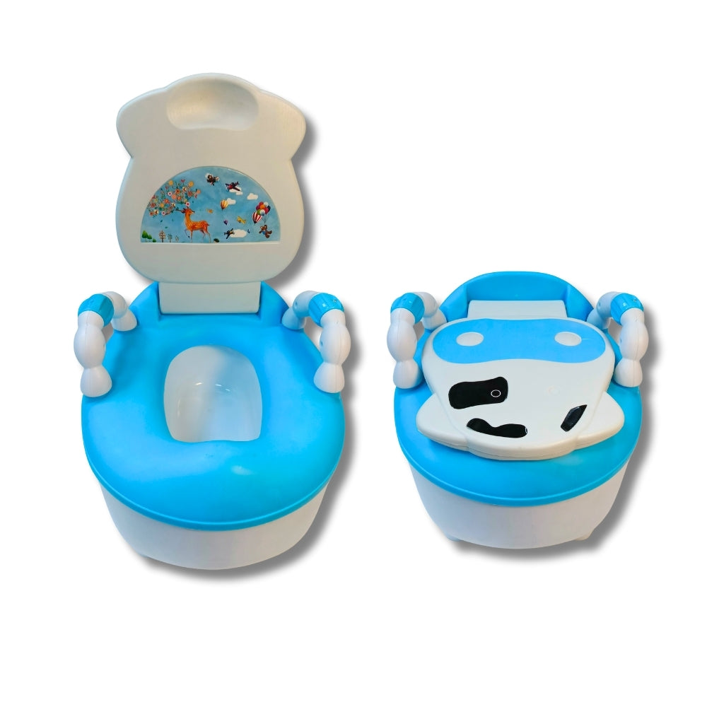 Bañito para bebé con diseño de vaca celeste con blanco