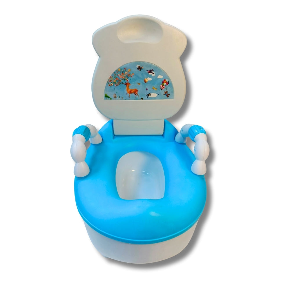 Bañito para bebé con diseño de vaca celeste con blanco