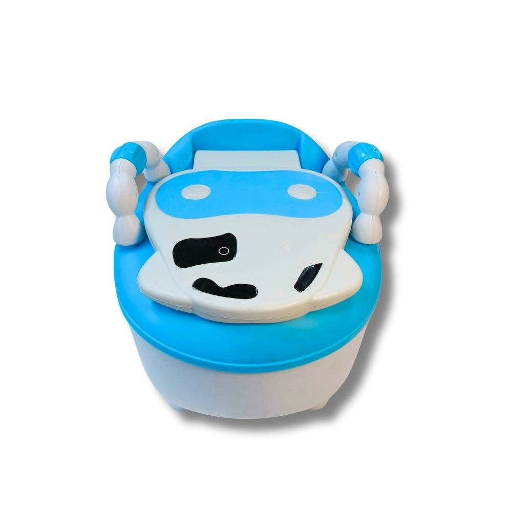 Bañito para bebé con diseño de vaca celeste con blanco