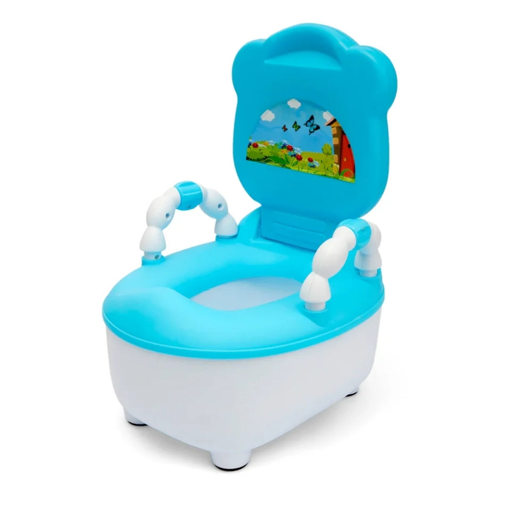 Bañito para bebé con diseño de vaca celeste con blanco