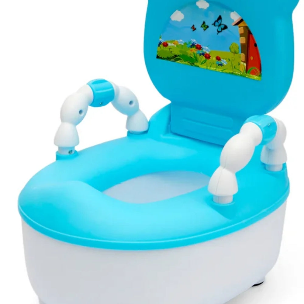 Bañito para bebé con diseño de vaca celeste con blanco